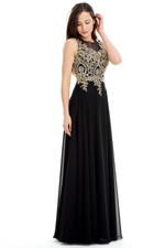 A-Line Scoop Neck Floor-Length Chiffon Prom Dress With Design Beading Top