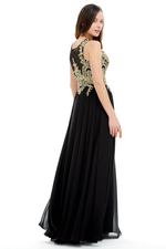 A-Line Scoop Neck Floor-Length Chiffon Prom Dress With Design Beading Top