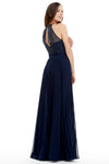 A-Line Scoop Neck Floor Length Pleated Chiffon Prom Dress With Beading Flower Top