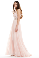 A-Line Deep V-Neck Floor-Length Chiffon Prom Dress With Sequins Belt