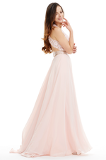 A-Line Deep V-Neck Floor-Length Chiffon Prom Dress With Sequins Belt