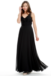 A-Line V-Neck Floor Length Pleated Chiffon Prom Dress With Beading Flower