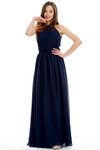 A-Line Scoop Neck Floor Length Pleated Chiffon Prom Dress With Backless Design