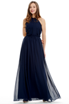 A-Line Scoop Neck Floor Length Pleated Chiffon Prom Dress With Backless Design