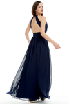 A-Line Scoop Neck Floor Length Pleated Chiffon Prom Dress With Backless Design