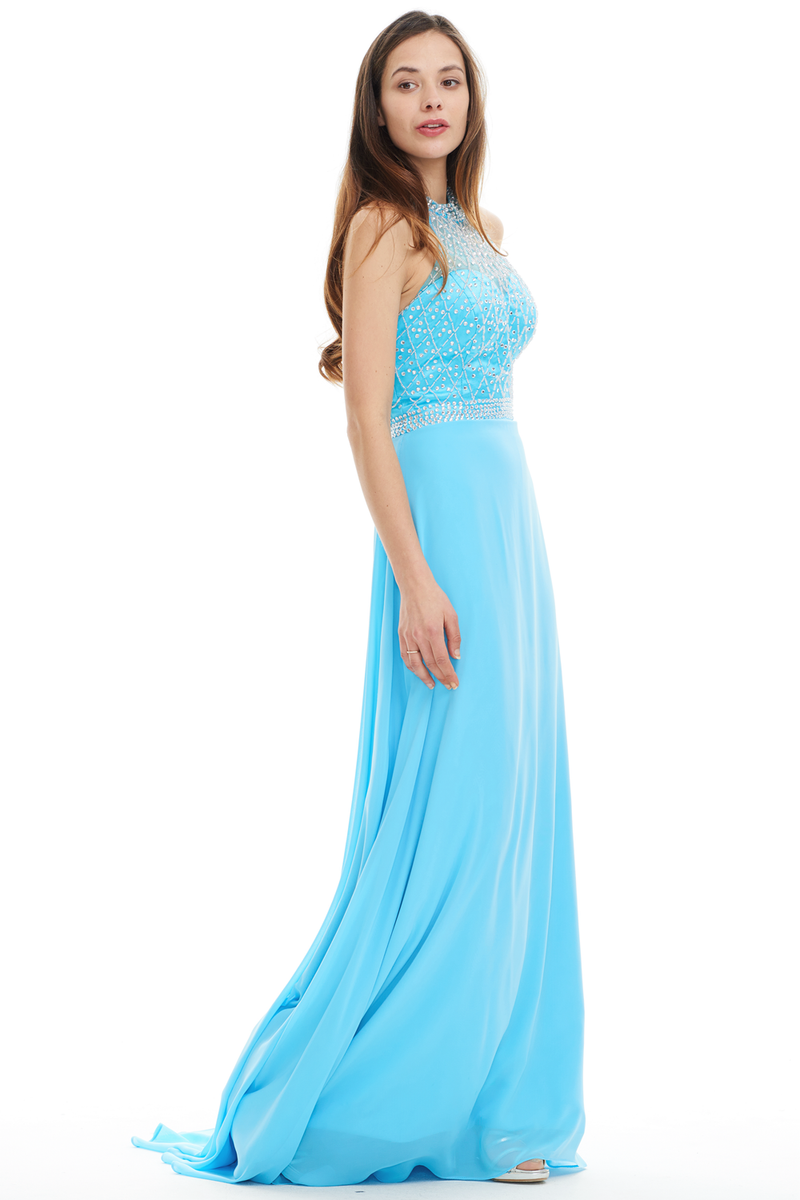 A-Line Halter Scoop Neck Sheer Sweetheart Prom Dress With Beading