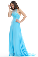 A-Line Halter Scoop Neck Sheer Sweetheart Prom Dress With Beading