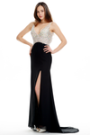 Trumpet/Mermaid V-neck Sweep Train Floor Length Prom Dress With Top Beading