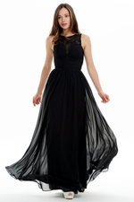 A-line Scoop Neck Floor Length Chiffon Ruffle Prom Dress With Lace