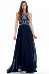 A-line Scoop Neck Floor Length Chiffon Court Sweep Prom Dress With Beading