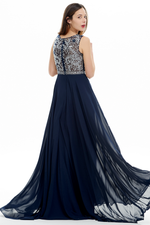 A-line Scoop Neck Floor Length Chiffon Court Sweep Prom Dress With Beading