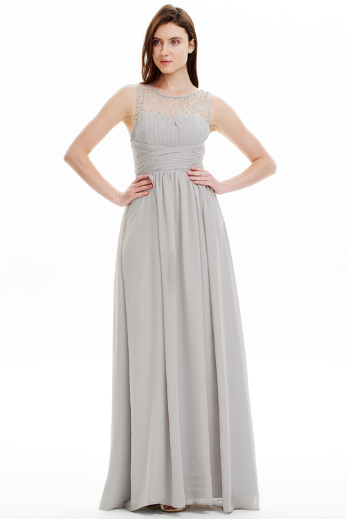 A-line Scoop Neck Sweetheart Floor Length Chiffon Prom Dresses With Beading