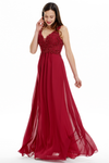 A-line V-neck Floor Length Chiffon Prom Dress With Lace Flower Beading