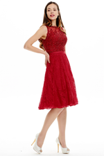 A-Line Scoop Neck Mini/Short Lace Homecoming Dress With Beading