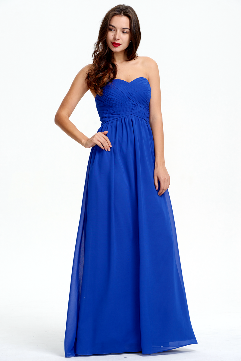 A-Line Strapless Sweetheart Floor-Length Chiffon Bridesmaid Dress With Ruffle