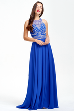 A-Line Scoop Neckline Floor Length Chiffon Prom Dress With Beading Top