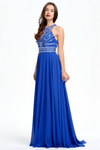 A-Line Scoop Neckline Floor Length Chiffon Prom Dress With Beading Top