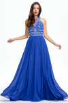 A-Line Scoop Neckline Floor Length Chiffon Prom Dress With Beading Top