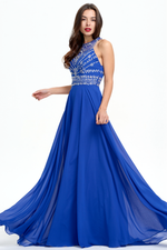 A-Line Scoop Neckline Floor Length Chiffon Prom Dress With Beading Top