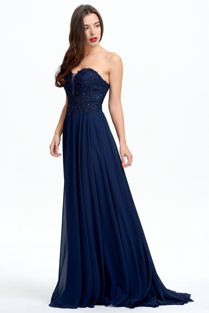 A-Line Strapless Sweetheart Floor-Length Chiffon Bridesmaid Dress With Beading