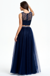 Two Pieces Scoop Neckline Sweetheart Floor Length Tulle Prom Dress With Beading