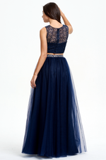 Two Pieces Scoop Neckline Sweetheart Floor Length Tulle Prom Dress With Beading