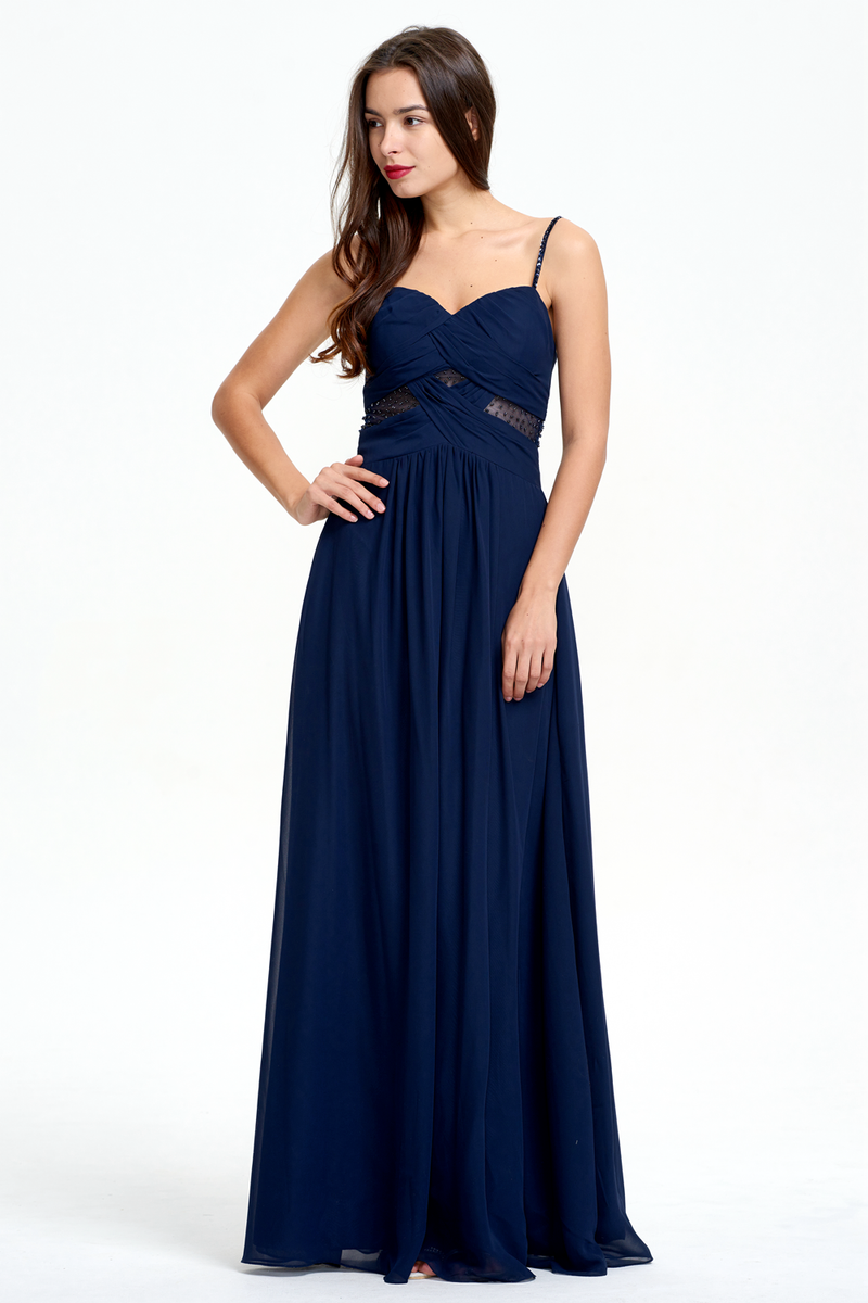 A-Line Beading Straps Floor-Length Chiffon Bridesmaid Dress With Ruffle