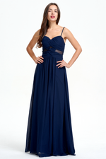 A-Line Beading Straps Floor-Length Chiffon Bridesmaid Dress With Ruffle