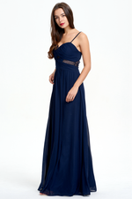 A-Line Beading Straps Floor-Length Chiffon Bridesmaid Dress With Ruffle