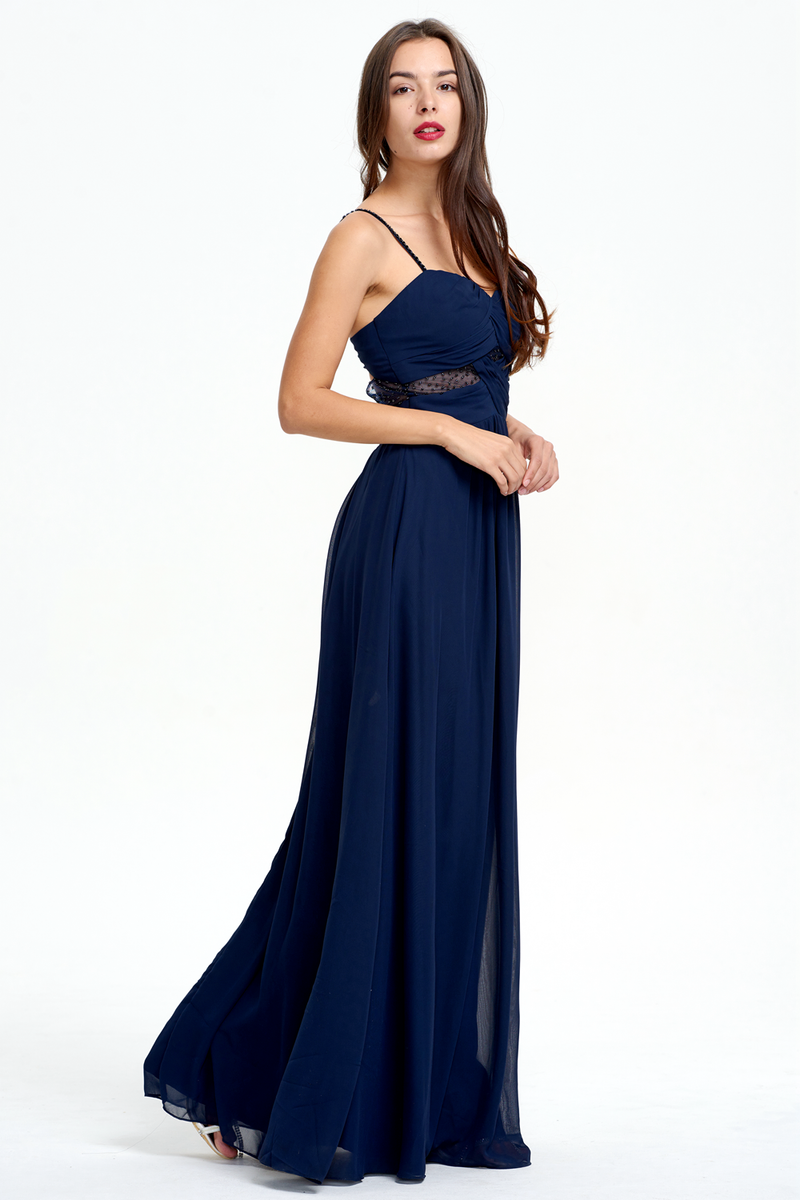 A-Line Beading Straps Floor-Length Chiffon Bridesmaid Dress With Ruffle