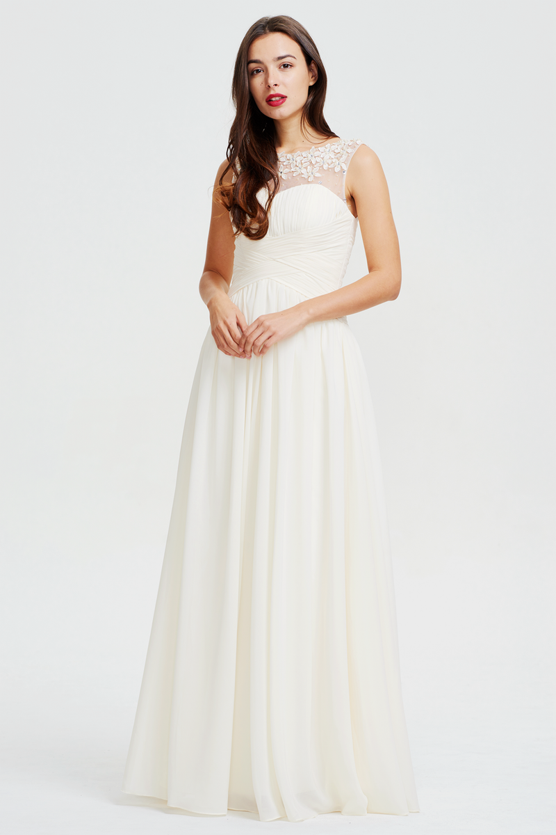 A-line Scoop Neckline Sweetheart Floor Length Chiffon Prom Dress With Beading Flowers