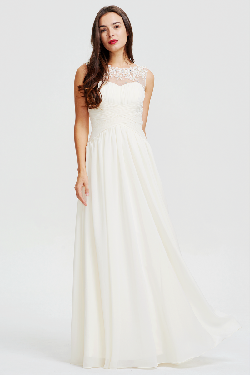A-line Scoop Neckline Sweetheart Floor Length Chiffon Prom Dress With Beading Flowers