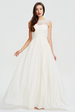 A-line Scoop Neckline Sweetheart Floor Length Chiffon Prom Dress With Beading Flowers