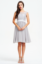 A-Line Scoop Neck Mini/Short Lace Top Chiffon Bridesmaid Dress