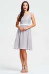 A-Line Scoop Neck Mini/Short Lace Top Chiffon Bridesmaid Dress