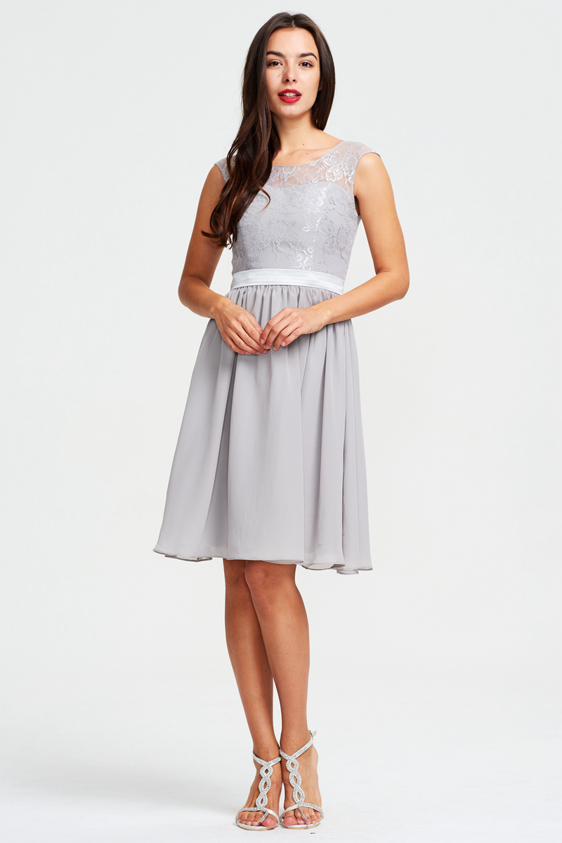 A-Line Scoop Neck Mini/Short Lace Top Chiffon Bridesmaid Dress – promlinks