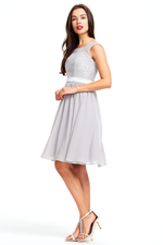 A-Line Scoop Neck Mini/Short Lace Top Chiffon Bridesmaid Dress