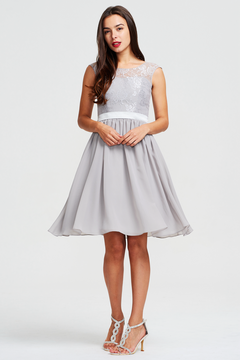 A-Line Scoop Neck Mini/Short Lace Top Chiffon Bridesmaid Dress