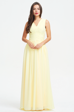 A-line V-neck Ruffle Knited Design Floor Length Chiffon Bridesmaid Dress