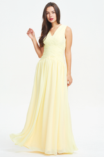 A-line V-neck Ruffle Knited Design Floor Length Chiffon Bridesmaid Dress