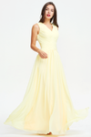 A-line V-neck Ruffle Knited Design Floor Length Chiffon Bridesmaid Dress