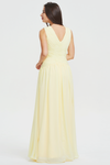 A-line V-neck Ruffle Knited Design Floor Length Chiffon Bridesmaid Dress