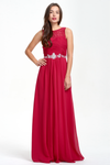 A-Line Scoop Neckline Sweetheart Ruffle Top Chiffon Bridesmaid Dress With Beading Belt