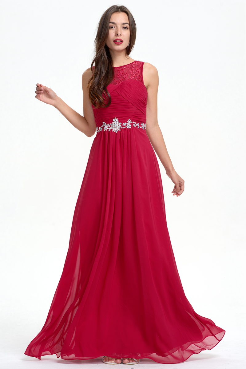 A-Line Scoop Neckline Sweetheart Ruffle Top Chiffon Bridesmaid Dress With Beading Belt