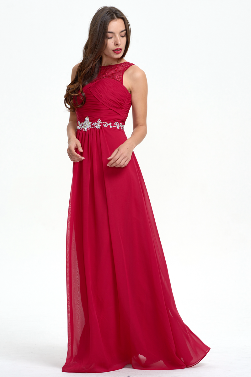 A-Line Scoop Neckline Sweetheart Ruffle Top Chiffon Bridesmaid Dress With Beading Belt