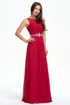 A-Line Scoop Neckline Sweetheart Ruffle Top Chiffon Bridesmaid Dress With Beading Belt