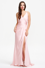 Trumpet/Mermaid Deep V-neck Satin Backless Evening Dress With Ruffle