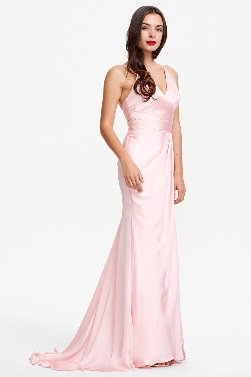 Trumpet/Mermaid Deep V-neck Satin Backless Evening Dress With Ruffle