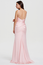 Trumpet/Mermaid Deep V-neck Satin Backless Evening Dress With Ruffle