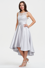 A-Line Scoop Neckline Sweetheart Hign Low Homecoming Dress With Lace